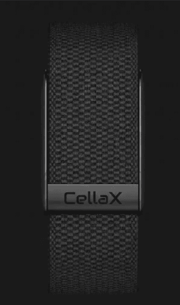 CellaX smart wristband product image centered on a black background